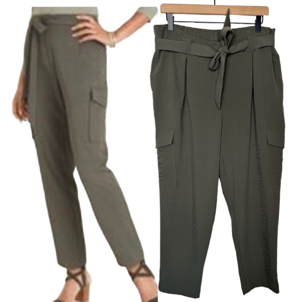 Chico's Cargo Pants Women 2 Large Green Belted Quiet Luxury Gorpcore Workwear